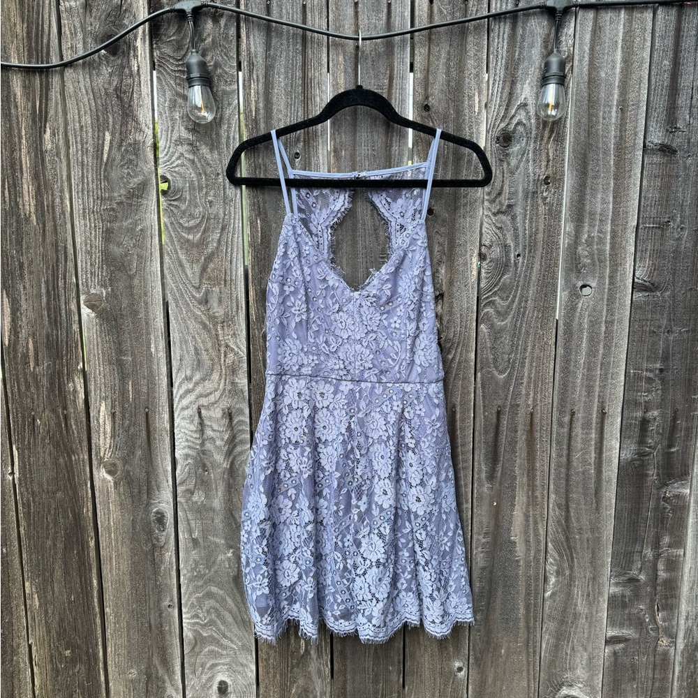 Trixxi Blue Lace V Neck Semi Formal Mini Skater Dress Keyhole Back Junior XL